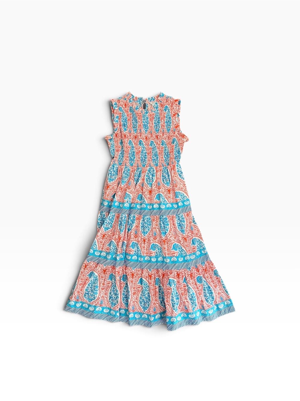 Crown & Ivy Sleeveless Tiered Casual Dress in Coral and Turquoise Paisley